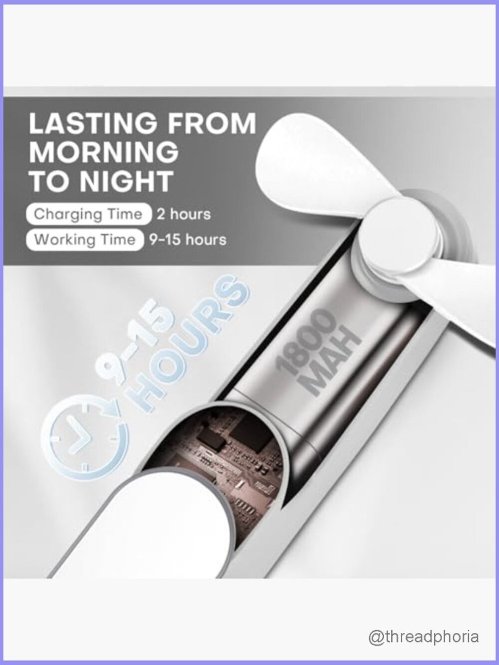 Portable Mini Handheld Fan, Rechargeable Personal Fan Travel, 9-15 Hrs Runtime, - Picture 6 of 7